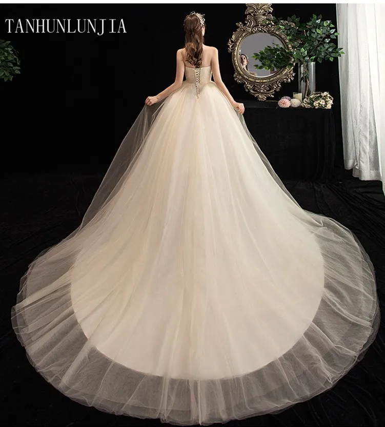 2020 화이트 Vestido 드 Noiva 새로운 디자이너 볼 가운 신부 가운 Mariage 레이스 업 Strapless 드레스