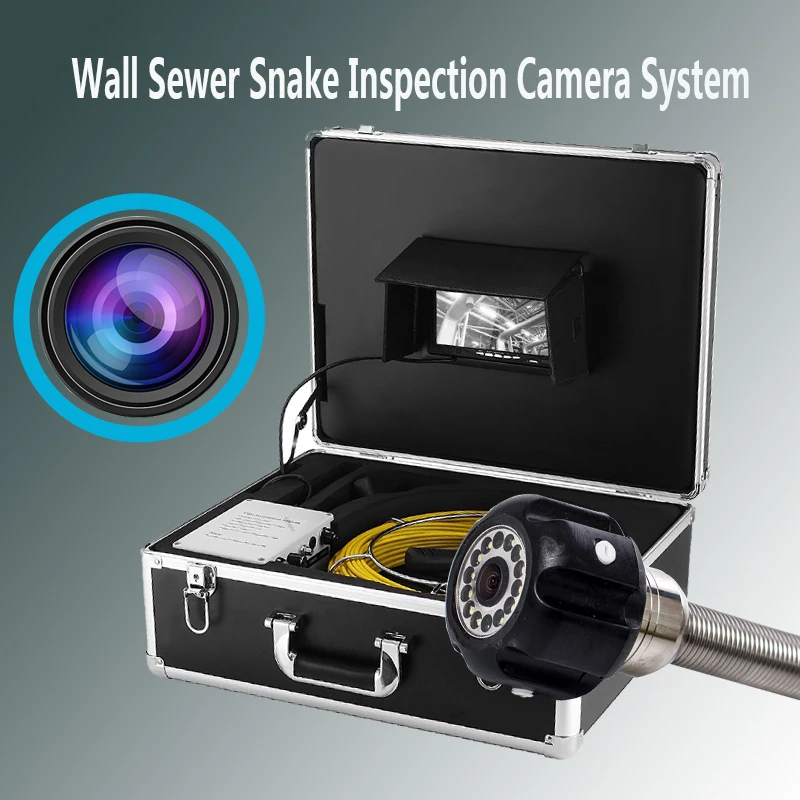 

7'' LCD Snake Pipeline Sewer Endoscope Industrial Camera System 20m Cable 23mm Lens Drain Pipe Clean Inspection IP68 Waterproof