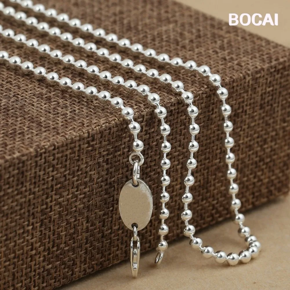 BOCAI Real S925 Silver Jewelry Kroll Cross Sweater Chain 3mm Long Fashion All-Match Necklace for Men and Women Wholesale