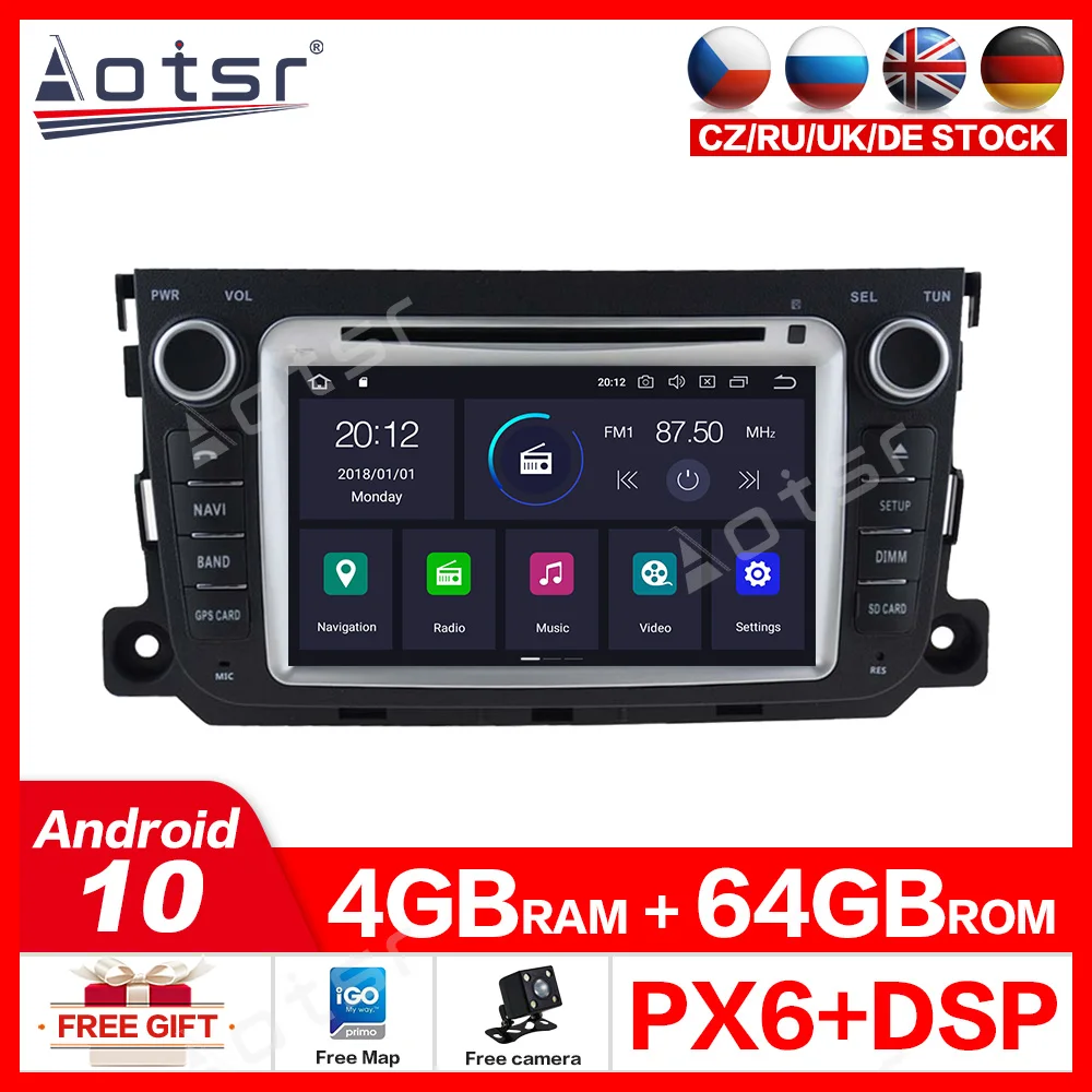 

Автомобильный DVD-плеер, 4 + 64 ГБ, Android 10,0, GPS-навигация для Benz Fortwo Smart 2010-2014, мультимедийная стереосистема, радио, android медиаплеер