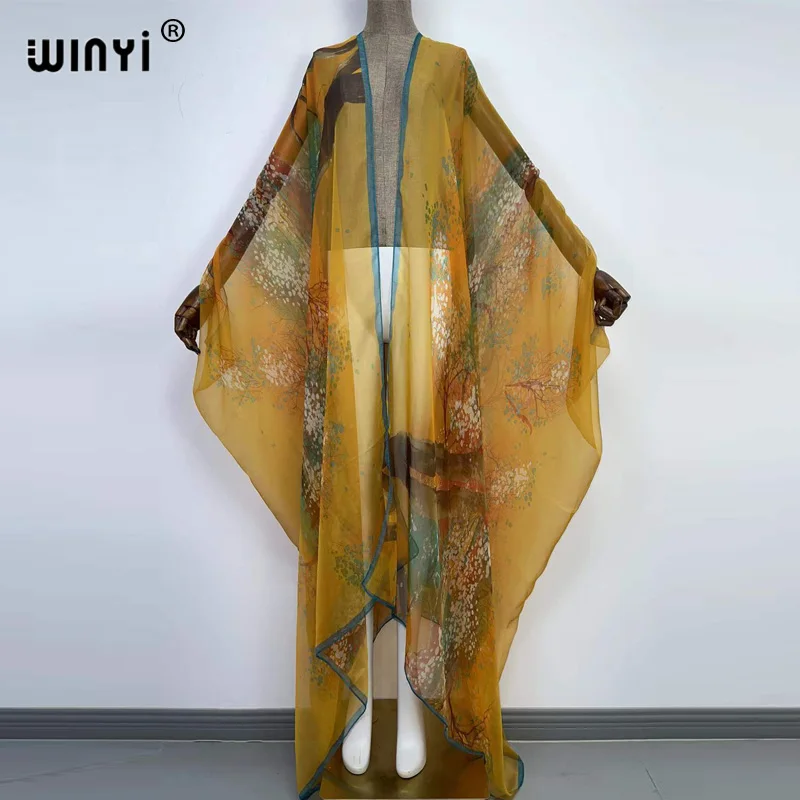 WINYI Kimono 2022 Popular transparent Summer Beach Robe Kaftan Clothes Women Free Size Open Bohemian Quality Dry Holiday Coat