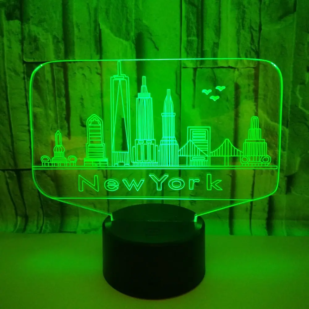 

3D Usb 7 Color Changing Novelty Touch Button Desk Table Lamp New York City Buildings Modelling Led Atmosphere Night Light Gifts