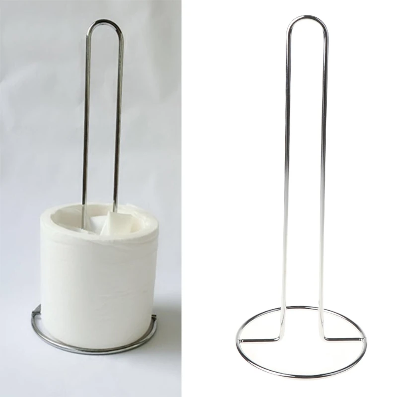 Countertop Napkin Holder Wrought Iron Paper Towel Roll Stand Plastic Wrap Holder for Kitchen Easy One-handed Tear