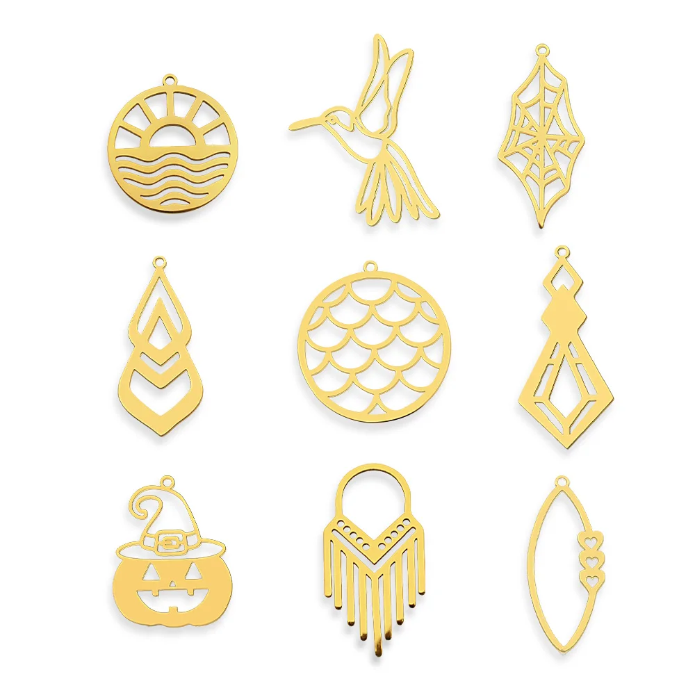 10pcs/lot 316 Stainless Steel Geometric DIY Earring Pendant Wholesale Sunrise Jewelry Charm Spider Web Halloween Crescent
