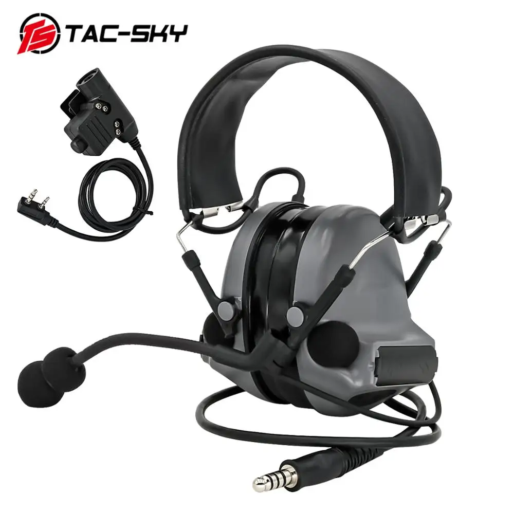 TAC-SKY Tactical Hunting Headset COMTA II Silicone Earmuff Noise Canceling Pickup Shooting Headset+Intercom Adapter PTT U94 PTT