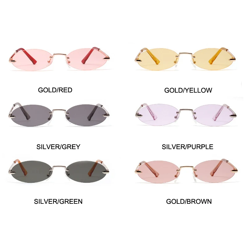 OEC CPO Frameless Retro Small Oval Sunglasses Women Brand Designer Unisex Metal Glasses Clear Pink Lens Brand Eyewear O219
