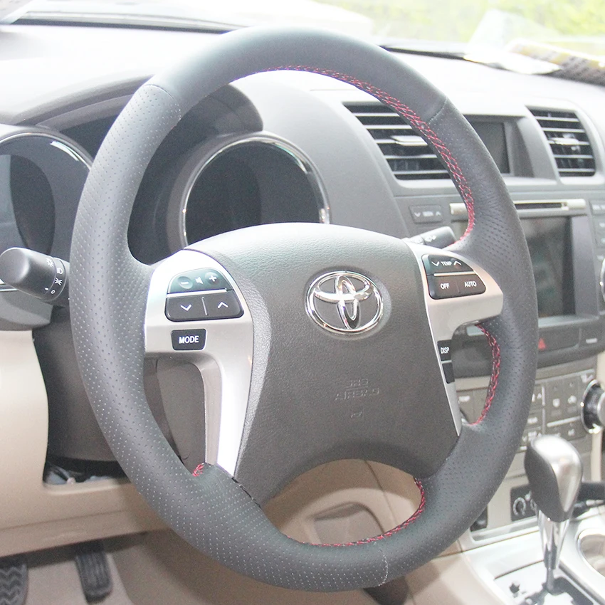 PONSNY Black Artificial Leather Car Steering Wheel Covers for Toyota Highlander 2009-2014 Camry 2007-2011 Fortuner Hilux 2012