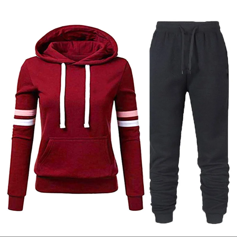 Two Piece Set Casual Fleece Tracksuit Women Winter 2021 Women's Sets Oversized Hooded Long Sleeve Hoodie Sport Pants Lady Suit