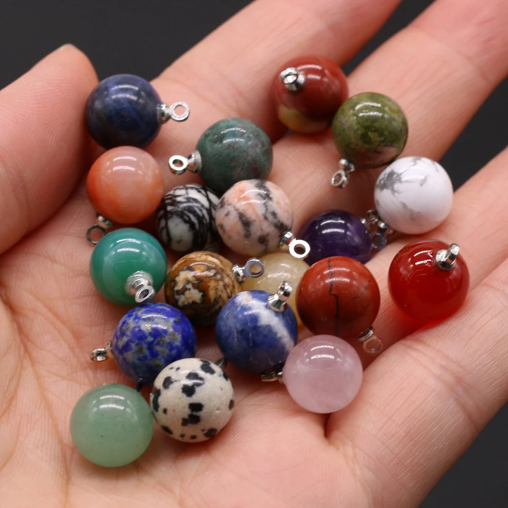 5pcs Natural Stone Agates Crystal Quartzs Damation Jaspers / Amethysts Pendant for Necklace Earring or Jewelry Making Size 10mm