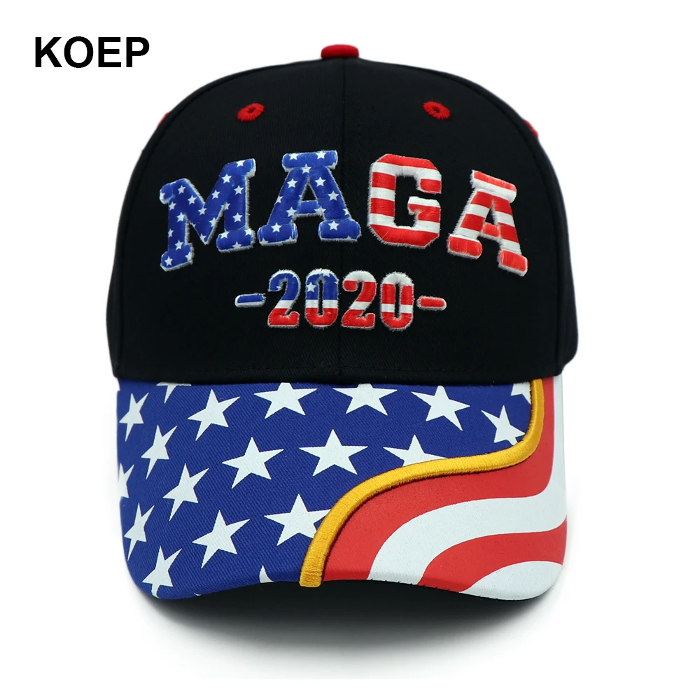 Donald Trump 2020 Cap USA Flag MAGA Baseball Caps Make America Great Again Snapback President Hat 3D Embroidery Black Wholesale