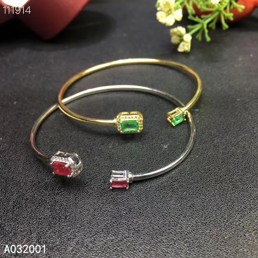 KJJEAXCMY fine jewelry natural ruby emerald 925 sterling silver new women hand bracelet wristband support test luxury