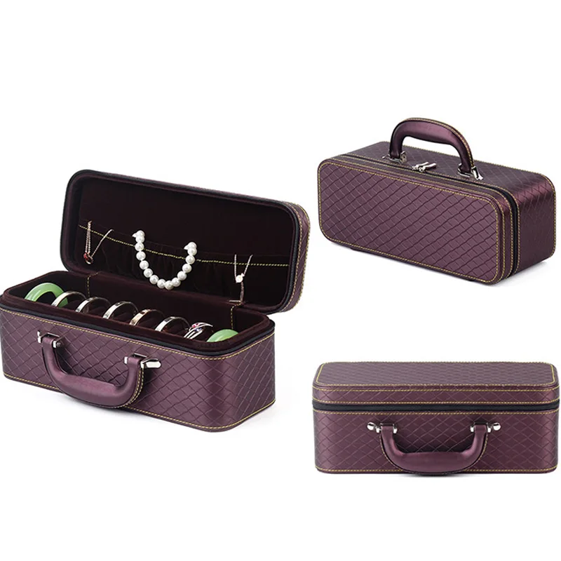 

Leather Detachable High Level Bracelets Jewelry Organizer Box Necklace Ring Portable Travel Storage Box Suitcase Available