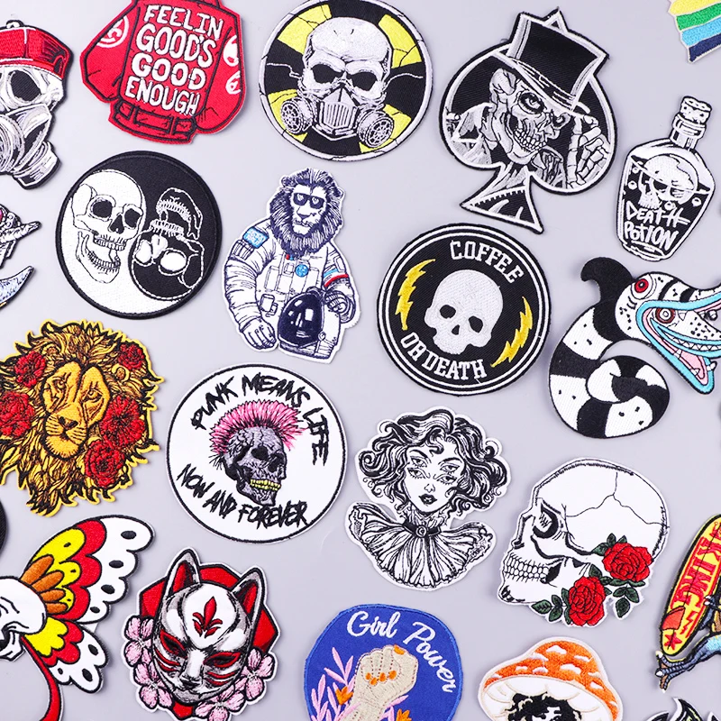 

Punk Skull Embroidered Patches For Clothing Thermoadhesive Patches Hippie Rock Iron On Patches On Clothes Sewing Badges Stickers