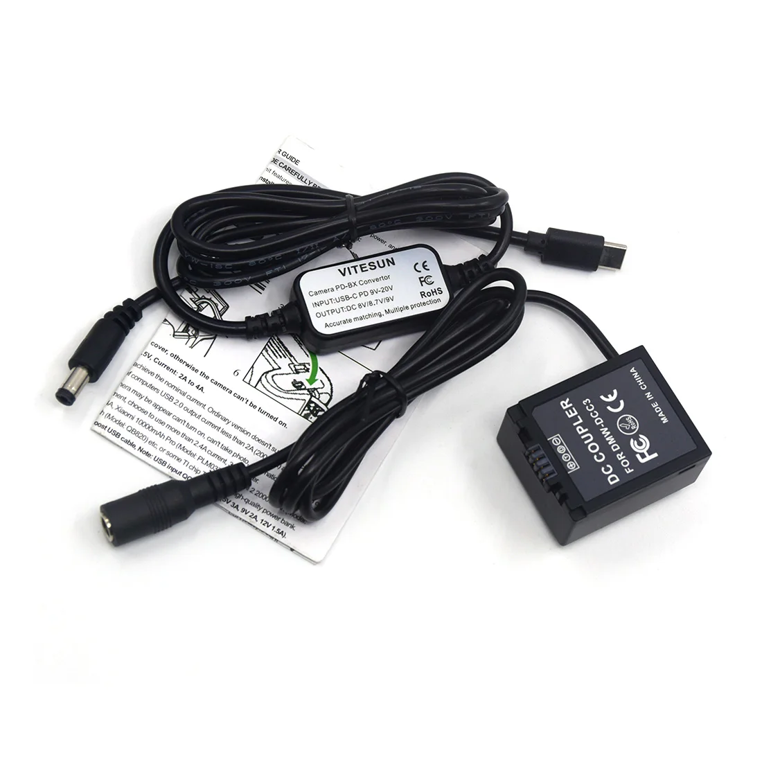 Usb tipo c USB-PD conversor para cabo dc + DMW-DCC3 dc acoplador DMW-BLB13 manequim bateria para panasonic lumix DMC-G1 gh1 gf1 g2 g10