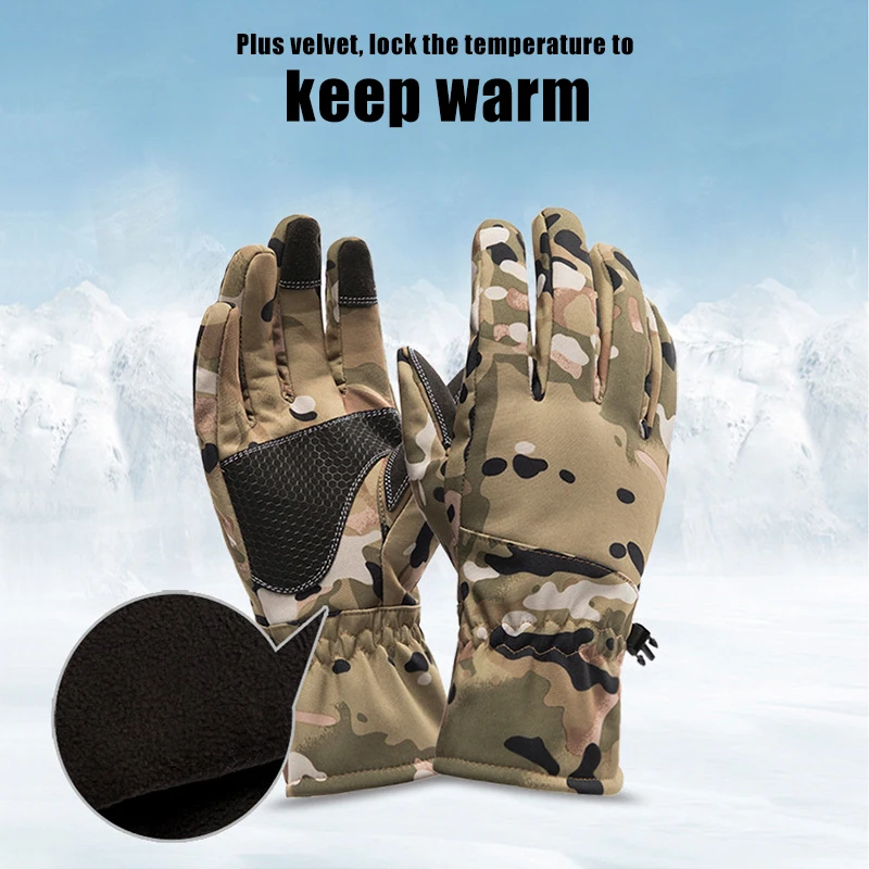 Waterproof Non-Slip Camouflage Hunting Gloves, Touch Screen, Warm, Winter Tactics, Outdoor Sports, Skiing, Camping, Cycling