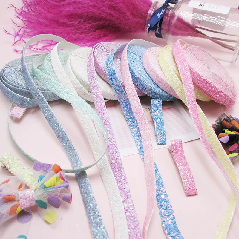 5yards/lot 1cm glitter Edge-wrapping strips for diy hair clip cover, folding trim accessories