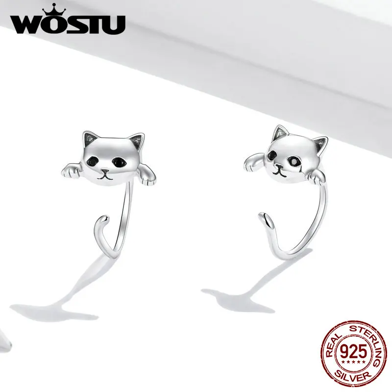 WOSTU 2020 orecchini in argento Sterling 925 simpatico gatto amore piccolo Design a scelta libera orecchini per gioielli da donna FIE965