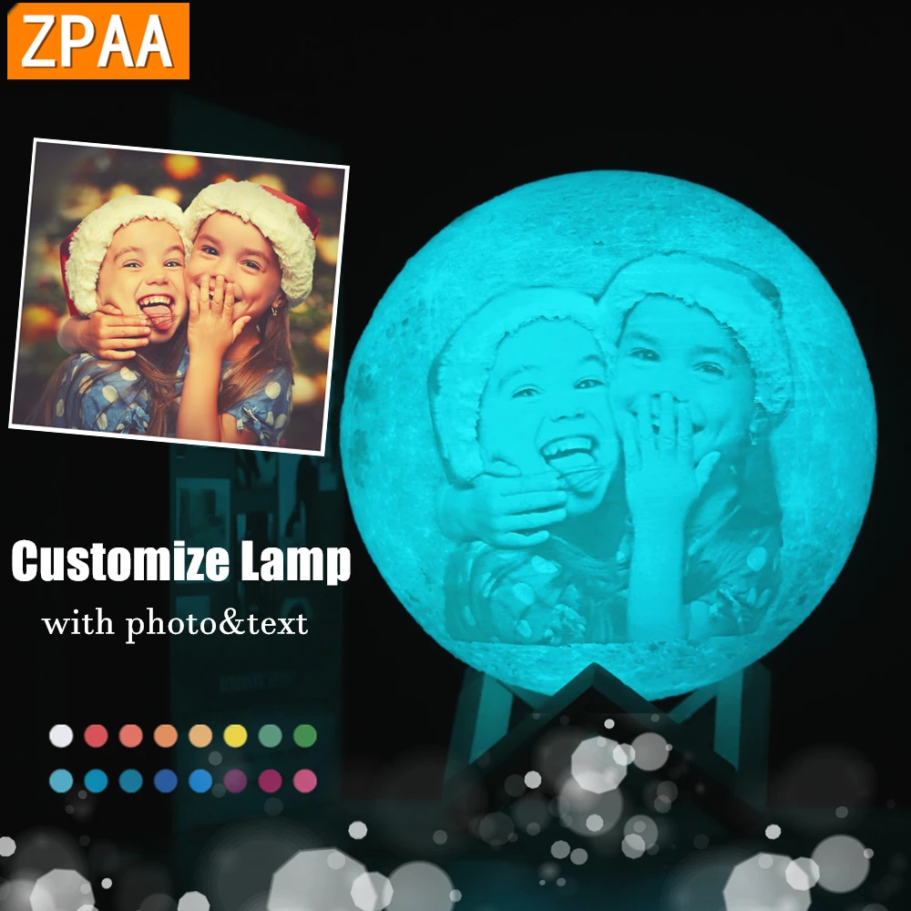 Customized Personality 3D Printing Moon Light 10/12/15/18/20CM Lunar USB Charging Night Lamp Touch/Remote 2/16 Colors Moonlight