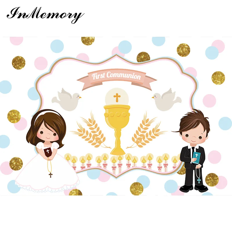 InMemory My First Communion Baptism Newborn Baby Shower Birthday Backdrop Holy Communion Cup Photography Background Photo Studio