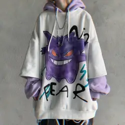 Winter 2024 men's cartoon printed Pullover fake two piece Jacket Hoodie cotton loose casual Sweatshirt