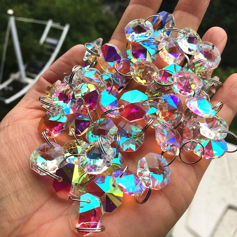 

Wholesale 50m/lot Clear AB Crystal Octagon Beads in 2 holes Diy Garland Strands for Chandelier Parts/ Wedding Party Decoration