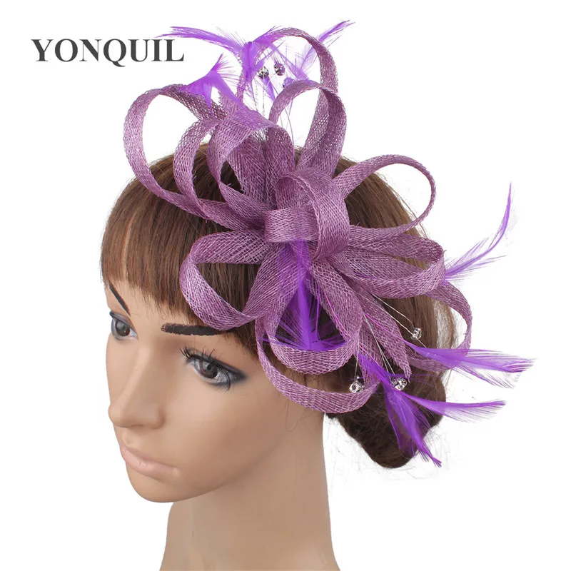 Donne sposa elegante copricapo da sposa moda Fascinator cappello Sinamay copricapo spilla per capelli piume fantasia accessori per capelli donna