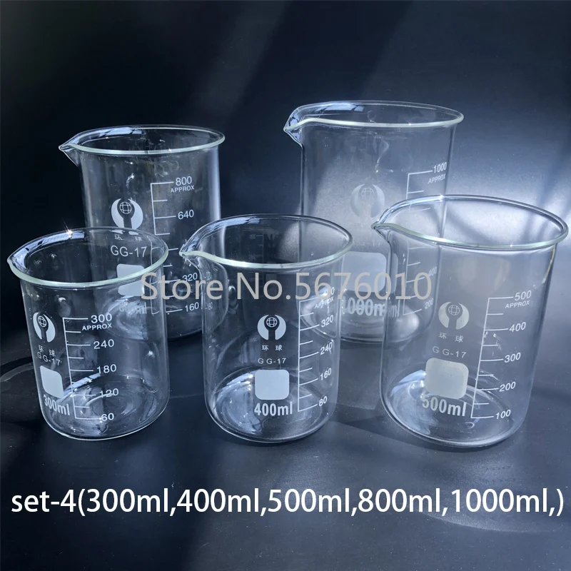1set Lab Borosilicate Glass Beaker All Sizes Chemical Experiment Laboratory Equipment Measuring Cup