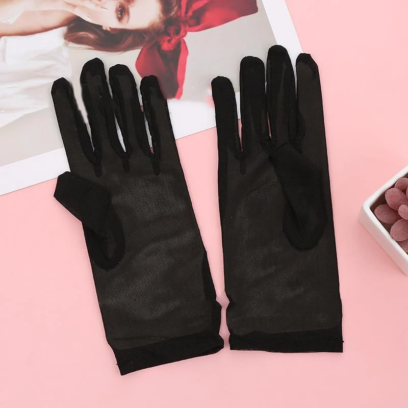 Guantes Retro finos de encaje transparente para mujer, protector solar de color negro, largo y corto, cubre cicatrices, elasticidad, 23cm, 38cm,