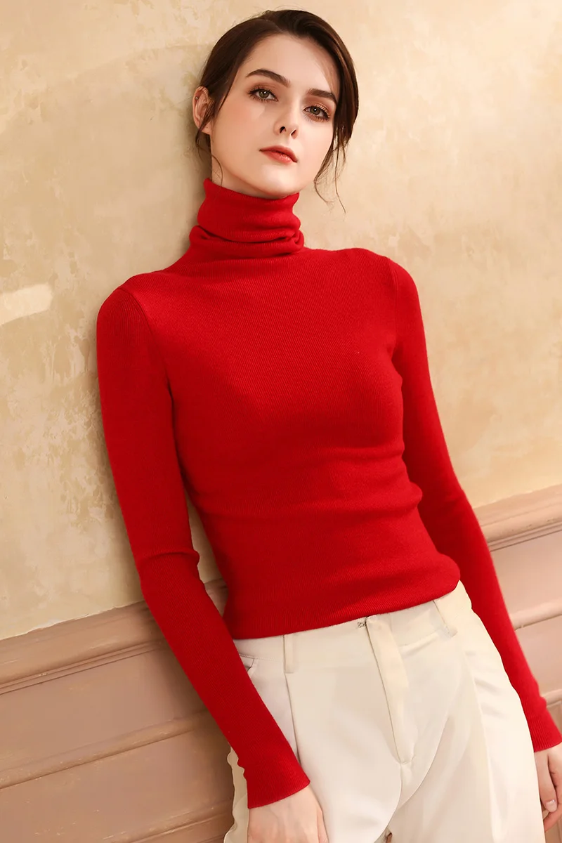 Autumn and Winter New Cashmere Sweater Women High Collar Pullover Fashion Sweater Warm Bottom Sweater