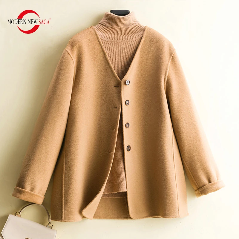 

MODERN NEW SAGA 100% Wool Women Coat Winter Thick Warm Woolen Coat Autumn Wool Blend Jacket Korean Fashion Jackets For Women