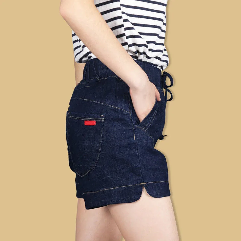 2019 summer Korean women's large denim shorts women's high waist elastic elastic elastic waist versatile casual wide leg pants