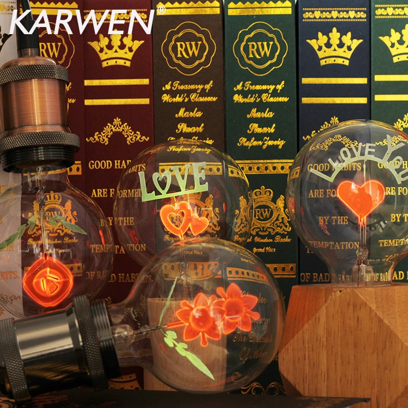 KARWEN Edison Bulb E27 indoor night light G80-Rose & Flower & I-Love-You Holiday christmas wedding decor incandescent Bulbs