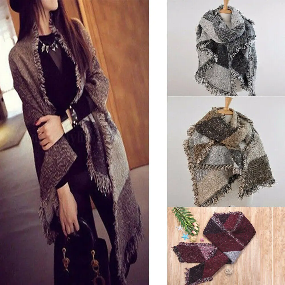 Women Scarf Oversized Tartan Long Cashmere Blanket Comfortable Breathable Plaid Shawl Wraps Casual Daily Wear Autumn And Winter