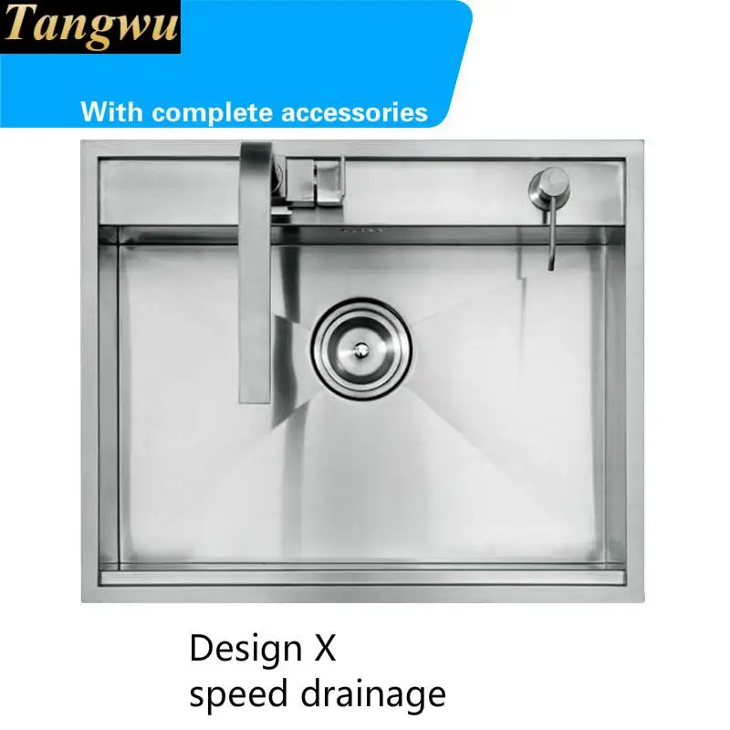 Free shipping Hot sell food-grade 304 stainless steel standard durable fashion luxury kitchen manual sink single trough 60x49 CM