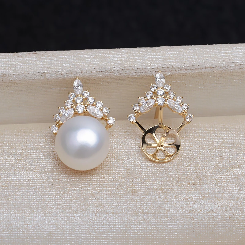 

AU 750 18K Gold Earrings Mountings Findings Mounts Base Jewelry Settings Accessories Part for Pearls Jade Agate Coral Crystal