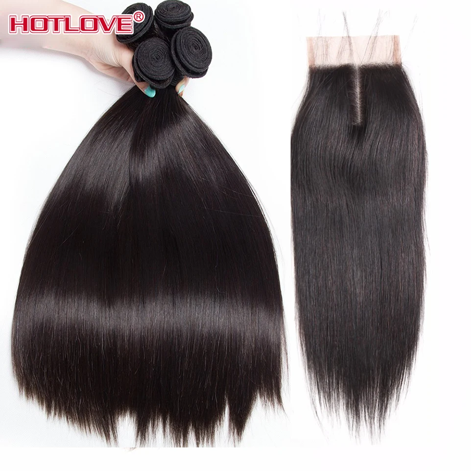 

Straight Hair Weave 3 Bundles With Lace Closure 30 inch Virgin Hair Bundles and Closure Brazilian Weave Human Hair Extensions