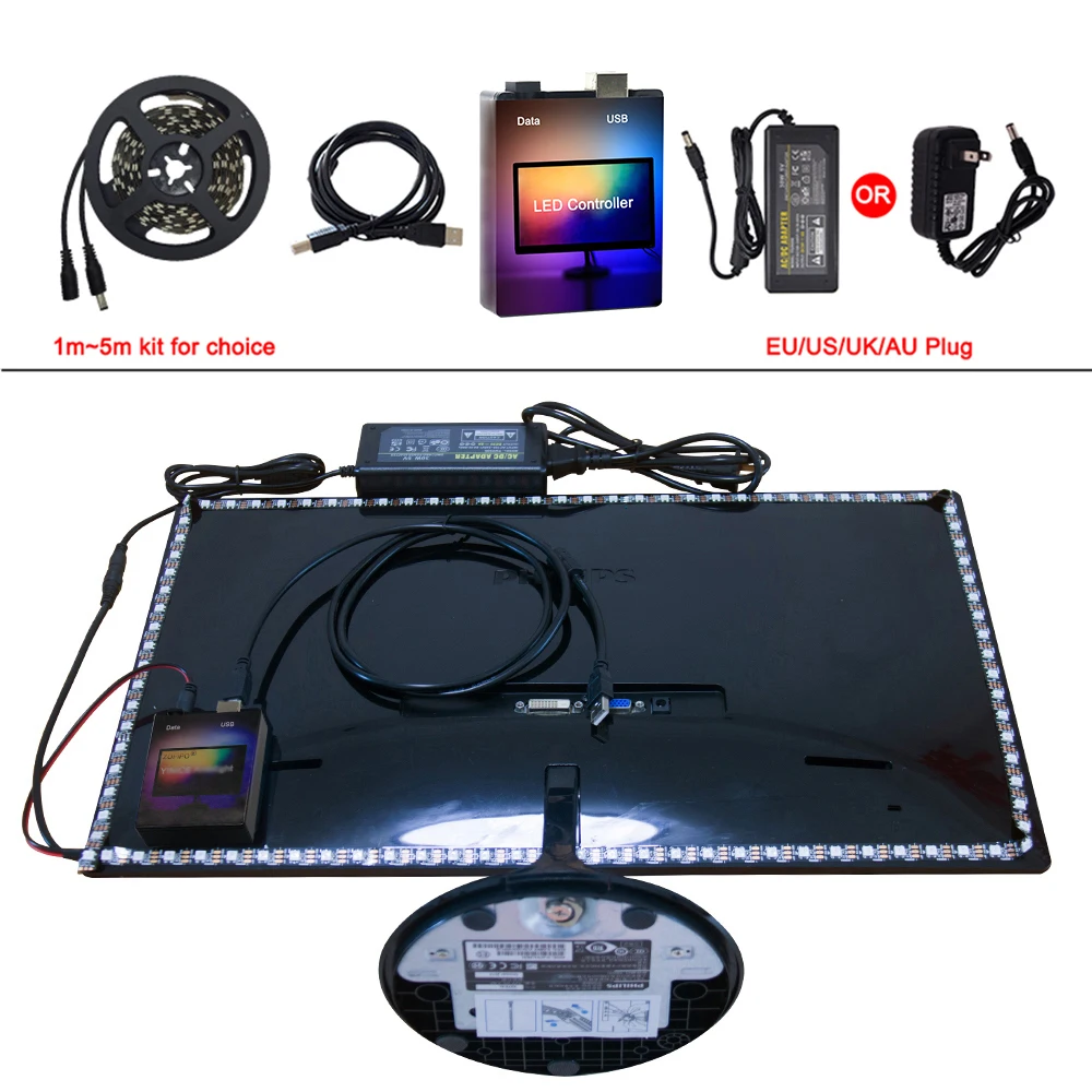 Imagem -04 - Ambiente Ws2812b 5050 Rgb Inteligente Led Pixel Tira Computador Portátil Sonho Tela Sincronizar 1m 2m 3m 4m 5m Kit