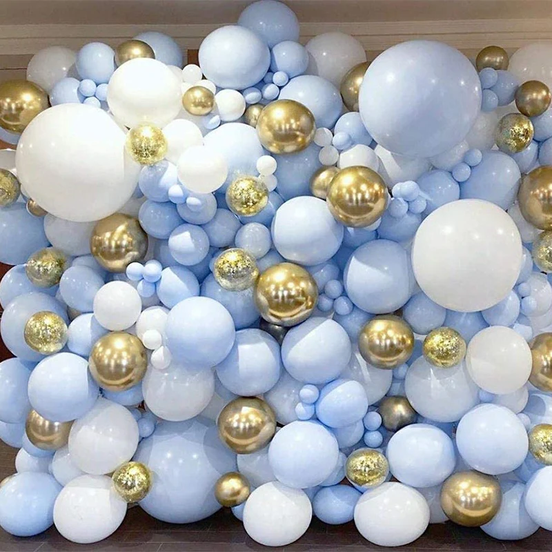 128pcs Blue White Balloons Garland Kit Latex Balloons Light Blue Party Balloon for Boys Baby Shower Birthday Wedding Party Decor