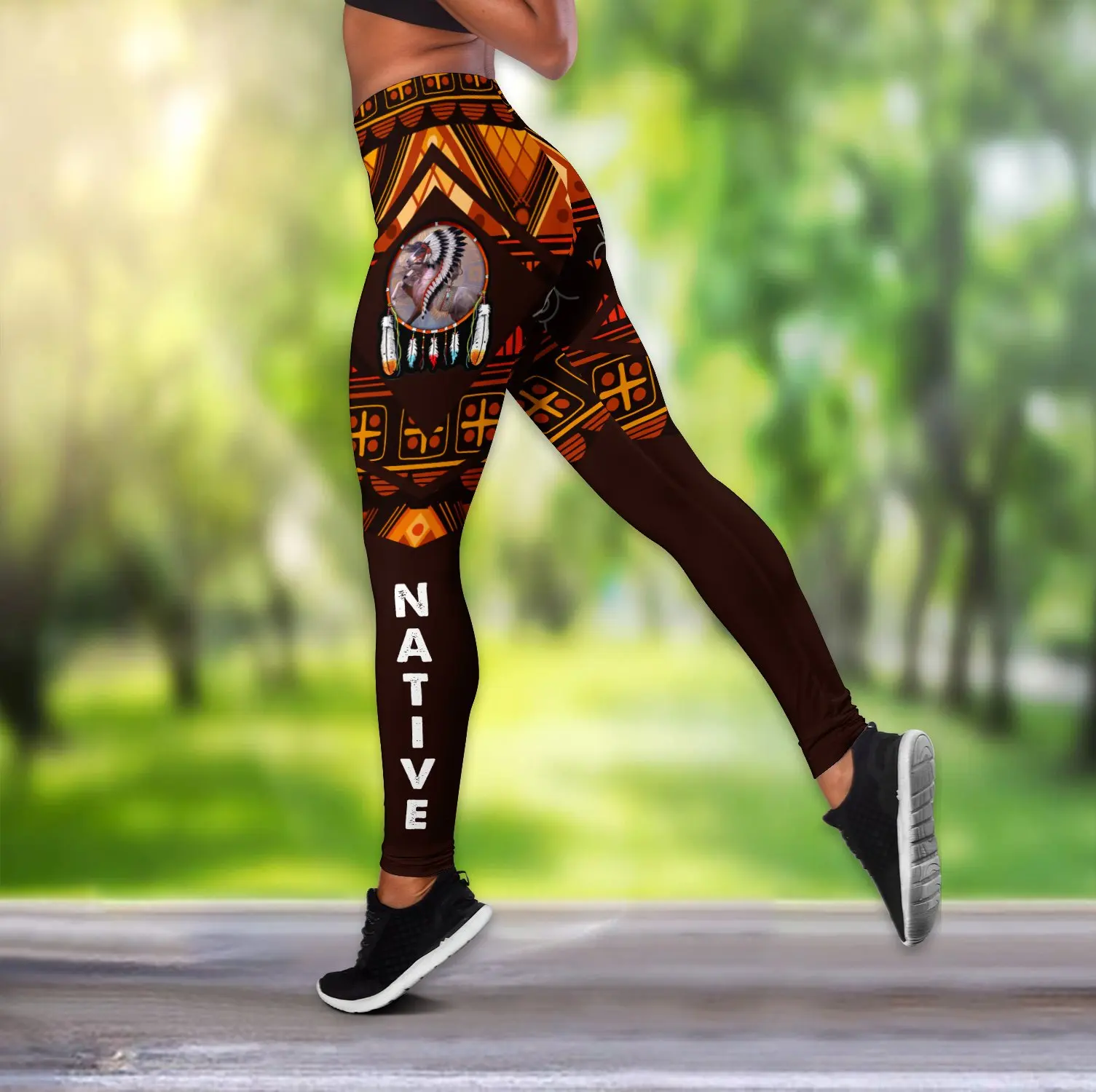 Cavalo nativo indiano 3d todo impresso oco regata & leggings conjunto de fitness feminino comprimento total leggings calças corrida ddk70