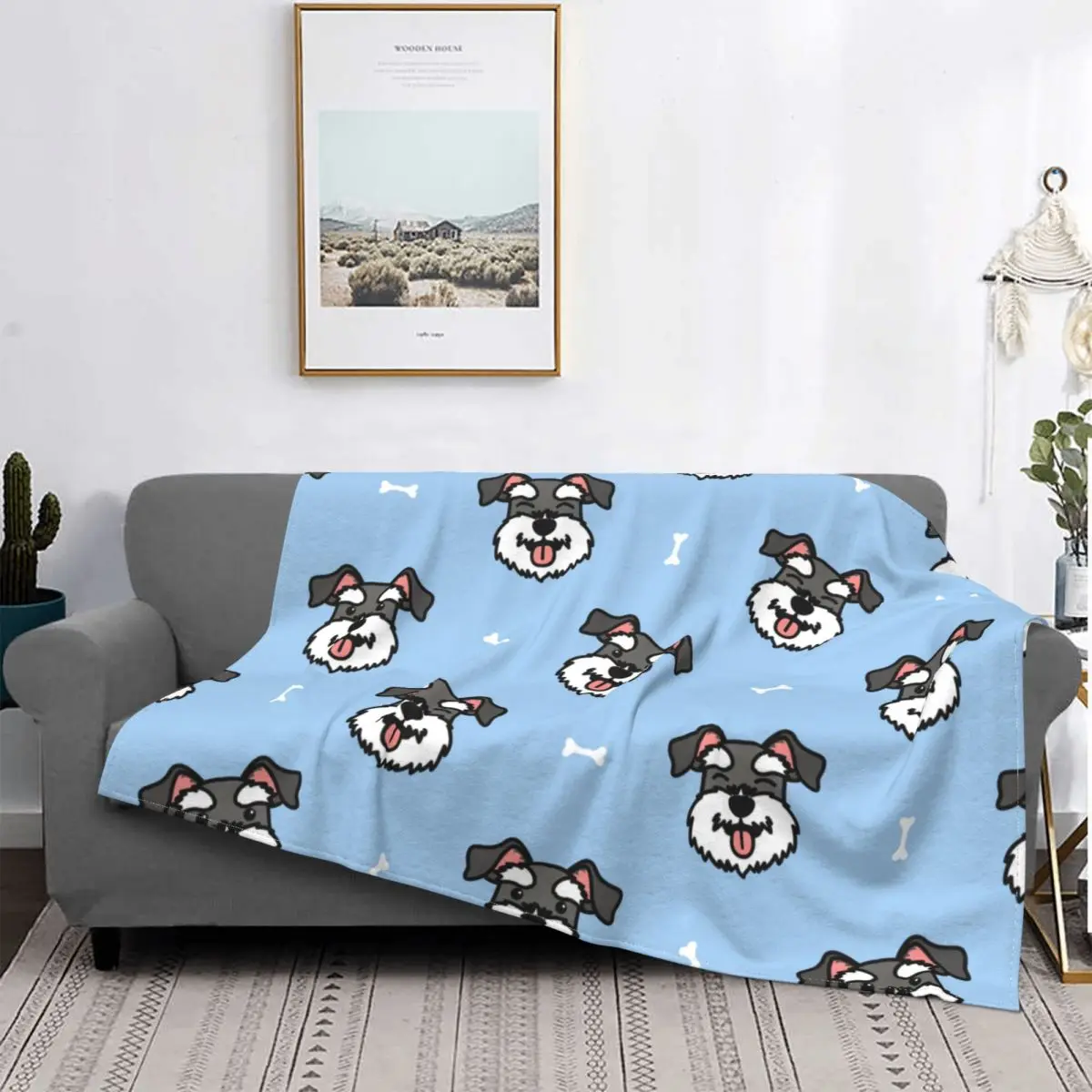 Cute Schnauzer Dog Blankets Flannel Textile Decor Gift for Animal Dog Lover Thin Throw Blanket for Sofa Office Bedspread