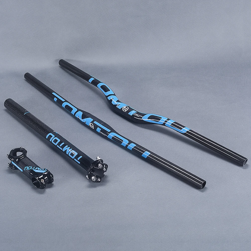 

TOMTOU Glossy 3k Carbon Mountain Bike Handlebars Sets Bicycle Handlebar + Stem + Seat Post Cycling MTB Parts Blue - TS6T78