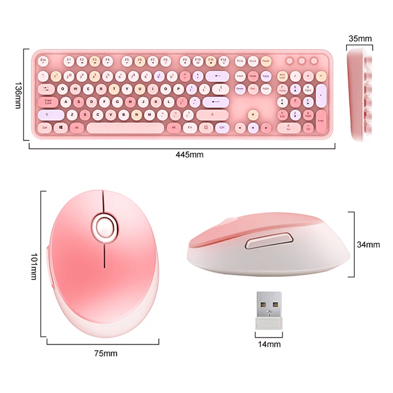 Cute Wireless Keyboard Mouse Set Combos Girl Gift Full Size Pink Blue Green Red Black White For ipad Tablet PC Laptop