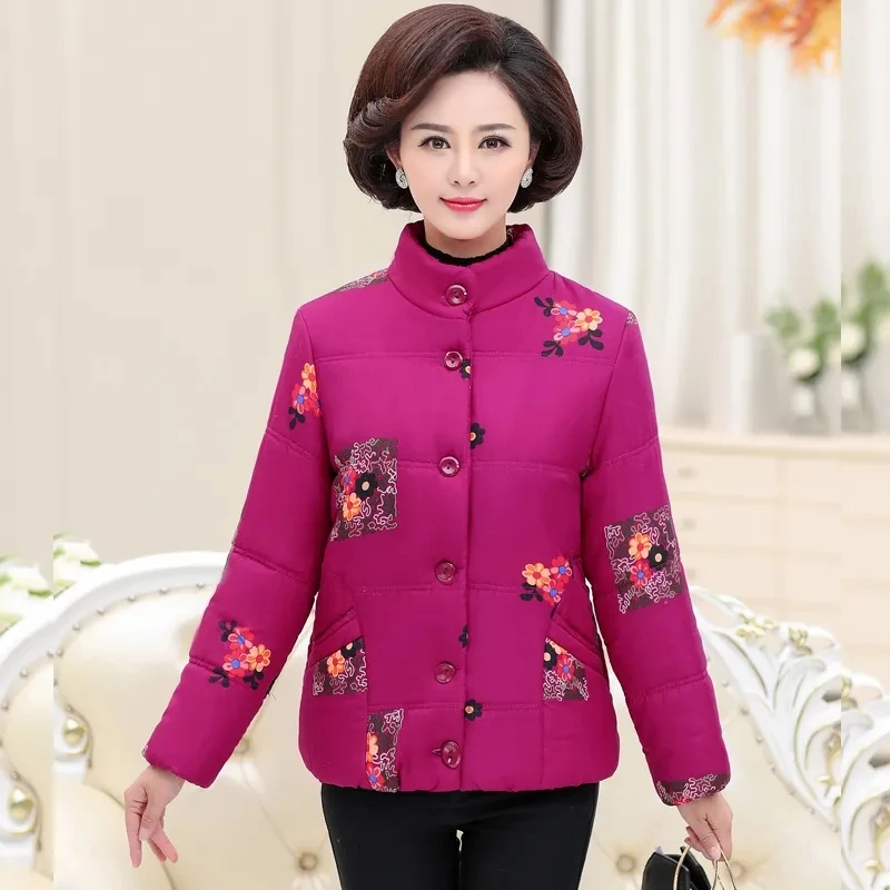 New2023 Middle-Aged Elderly Mothers Winter Clothes Cotton Clothing  Ladies Jacket Add Velvet Thicken Keep Warm Down Cotton Serve