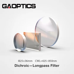 425nm 450nm 500nm 550nm 650nm 700nm 750nm 800nm 850nm 12.5x17.5mm Longpass Dichroic Filters