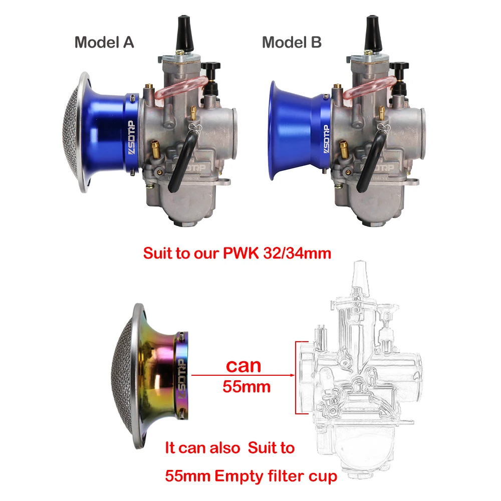 Sclmotos-55mm Modified Motorcycle Air Filter Wind Cup Horn Cup for Keihi PWK KOSO OKO Mikuni 32mm/34mm Carburetor For Yamaha KTM