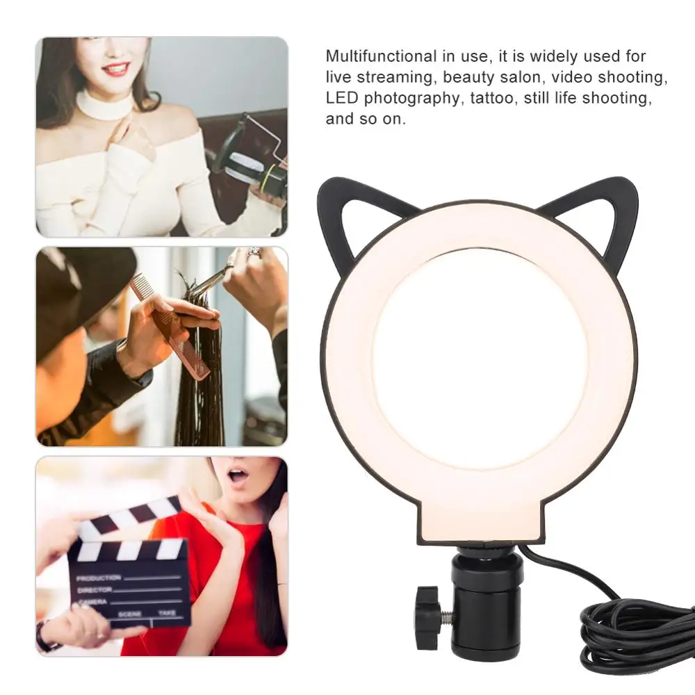 10W 5 Inch LED Cat Earring Sharped Dimmable Photography Studio Makeup Selfie Ring Light Video Fill Light Makeup Tattoo Accessory