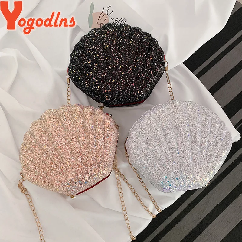 Cute Sequins Small Shell Bag Shoulder Handbags Phone Money Pouch Chain Crossbody Bags for Women