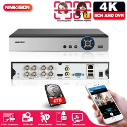 NINIVISION 8CH 4K AHD DVR AI H.265 Hybrid 8 Megapixel NVR Digital Video Recorder for 2MP 4MP 5MP 8MP AHD/TVI/CVI/XVI/IP Cameras