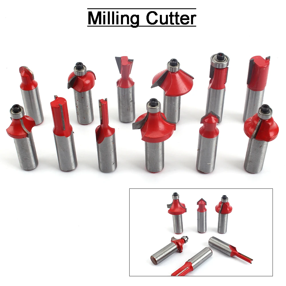 12 pçs 12.7/6.35mm shank fresa conjunto de carboneto roteador bit aparar carpintaria bits para afiação de madeira ferramentas manuais kit