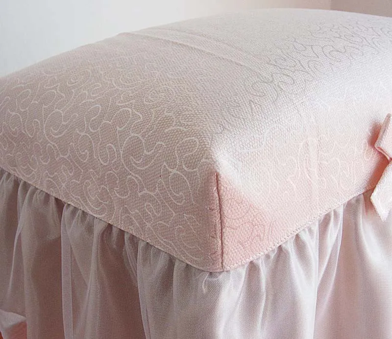 princess beige/pink rectangle makeup stool cover bench piano stool cover decorative flounce seat cushion round lace chair cover